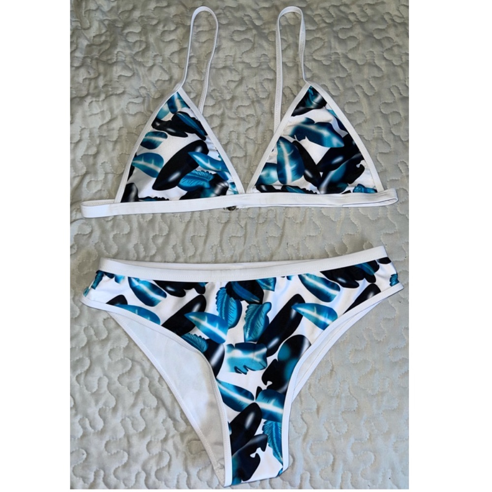 White and Blue Floral Bikini